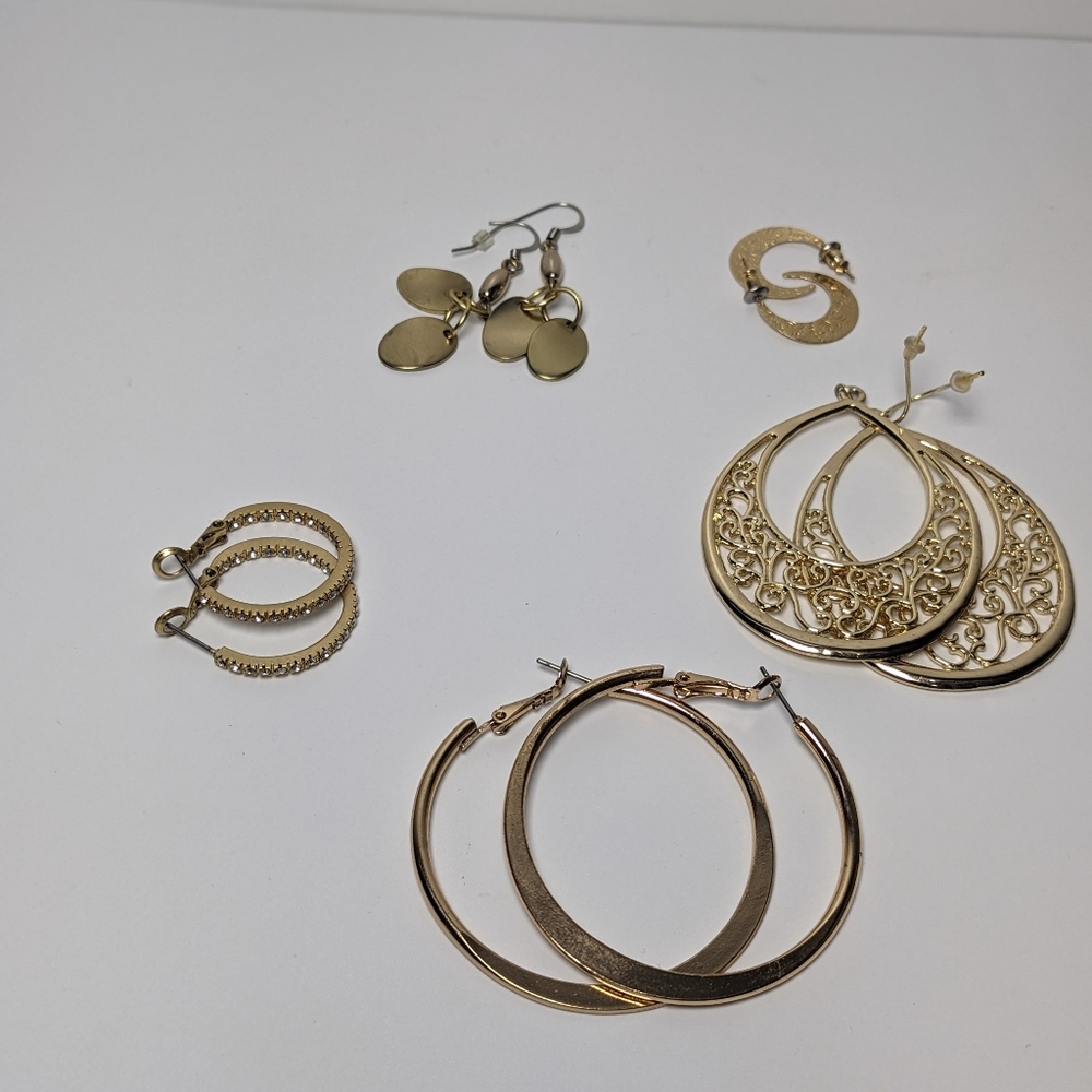 Mialisia Gold Tone Earrings Set Of 5 Y2k Like New Dangle Hoop Discontinued